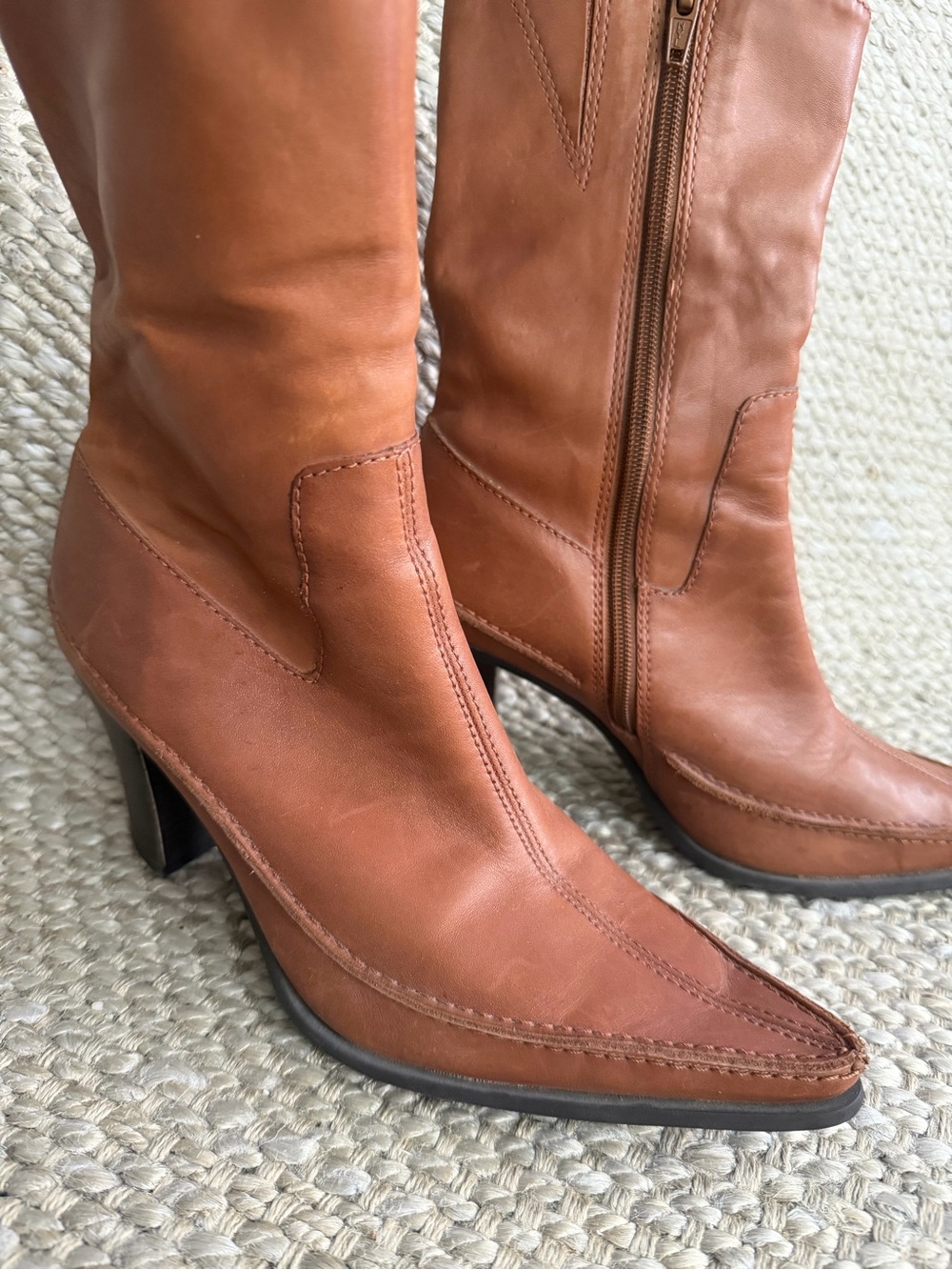 Classic Tan Leather Mid-Calf Boots - Women